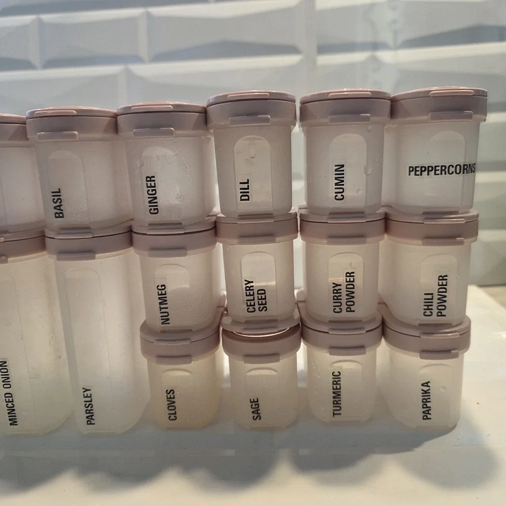 Vtg Set 20 Tupperware Modular Mates Spice Shaker Containers Pink Flip Top Lids